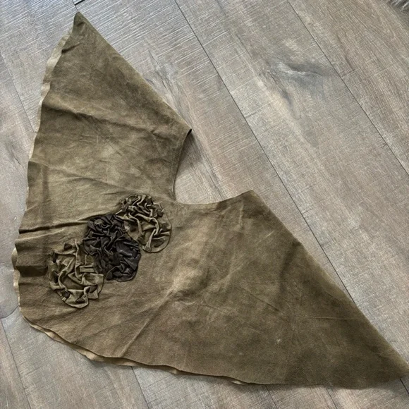 Handmade Vinatge Greenish Brown Suede Leather Poncho Topper - Picture 13 of 14